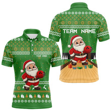 Load image into Gallery viewer, Green Ugly Christmas pattern Santa Bowling Polo, Quarter Zip Shirt For Men Custom Bowling Team Jersey NQS9115