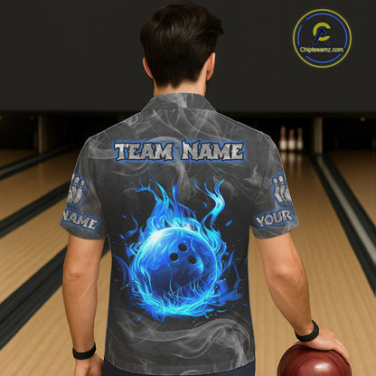 Grey Smoke Blue Flame Skull Bowling Hawaiian Shirt Custom Team Bowling Jerseys NQS11182