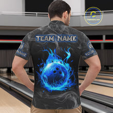 Load image into Gallery viewer, Grey Smoke Blue Flame Skull Bowling Polo, Quarter Zip Shirts For Men Custom Team Bowling Jerseys NQS11182