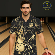 Load image into Gallery viewer, Black and Gold Camo Flame Bowling Hawaiian Shirts Custom Team Bowling Button up shirt NQS11183
