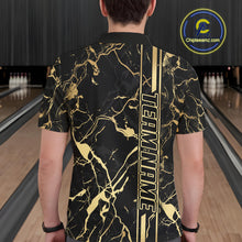 Load image into Gallery viewer, Black and Gold Camo Flame Bowling Polo, Quarter Zip Shirts For Men Custom Team Bowling Jerseys NQS11183