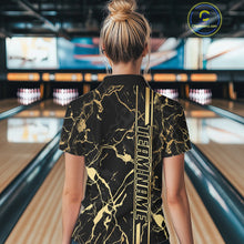Load image into Gallery viewer, Black and Gold Camo Flame Bowling Polo, Quarter Zip Shirts For Women Custom Team Bowling Jerseys NQS11183
