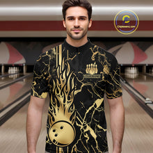 Load image into Gallery viewer, Black and Gold Camo Flame Bowling Polo, Quarter Zip Shirts For Men Custom Team Bowling Jerseys NQS11183