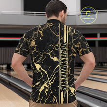 Load image into Gallery viewer, Black and Gold Camo Flame Bowling Polo, Quarter Zip Shirts For Men Custom Team Bowling Jerseys NQS11183