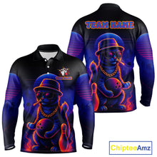 Load image into Gallery viewer, Custom Funny Cat Neon Bowling Jerseys for Men Bowling Uniform Polo &amp; 1/4 Zip Bowling Team Shirts NQS11185