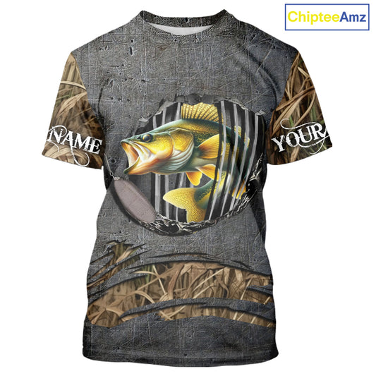 Walleye fishing camo metal grunge pattern Custom walleye fishing shirts walleye fishing gifts NQS11370