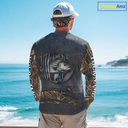 Striped Bass fishing camo metal grunge pattern Custom striper fishing shirts fishing gifts NQS11371
