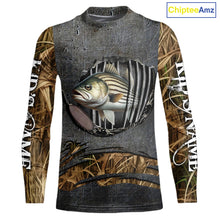Load image into Gallery viewer, Striped Bass fishing camo metal grunge pattern Custom striper fishing shirts fishing gifts NQS11371