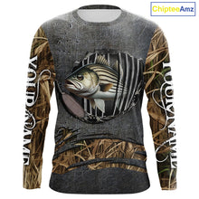 Load image into Gallery viewer, Striped Bass fishing camo metal grunge pattern Custom striper fishing shirts fishing gifts NQS11371