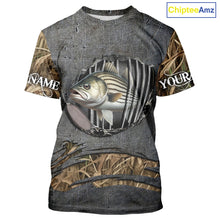 Load image into Gallery viewer, Striped Bass fishing camo metal grunge pattern Custom striper fishing shirts fishing gifts NQS11371