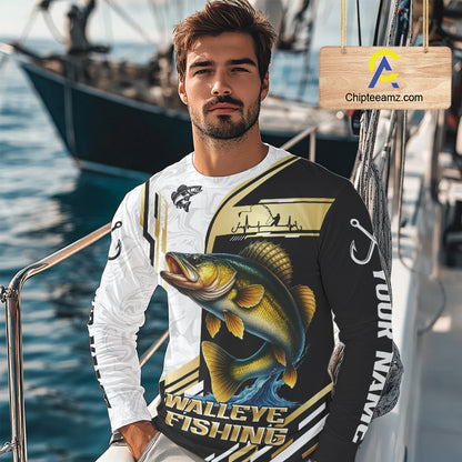 Personalized Walleye fishing shirts Custom sun protection Walleye fishing team jerseys | Gold NQS11372