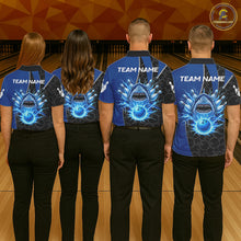 Load image into Gallery viewer, Black and blue lightning thunder shark bowling jerseys men custom bowling outfit men NQS11379