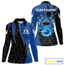 Load image into Gallery viewer, Black and blue lightning thunder shark bowling jerseys women custom bowling outfit ladies NQS11379