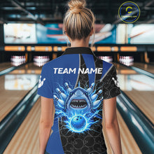 Load image into Gallery viewer, Black and blue lightning thunder shark bowling jerseys women custom bowling outfit ladies NQS11379