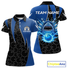Load image into Gallery viewer, Black and blue lightning thunder shark bowling jerseys women custom bowling outfit ladies NQS11379