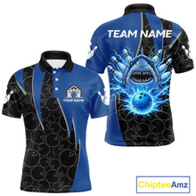 Load image into Gallery viewer, Black and blue lightning thunder shark bowling jerseys men custom bowling outfit men NQS11379