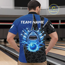 Load image into Gallery viewer, Black and blue lightning thunder shark bowling jerseys men custom bowling outfit men NQS11379