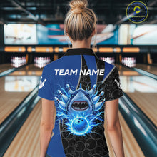 Load image into Gallery viewer, Black and blue lightning thunder shark bowling jerseys women custom bowling outfit ladies NQS11379