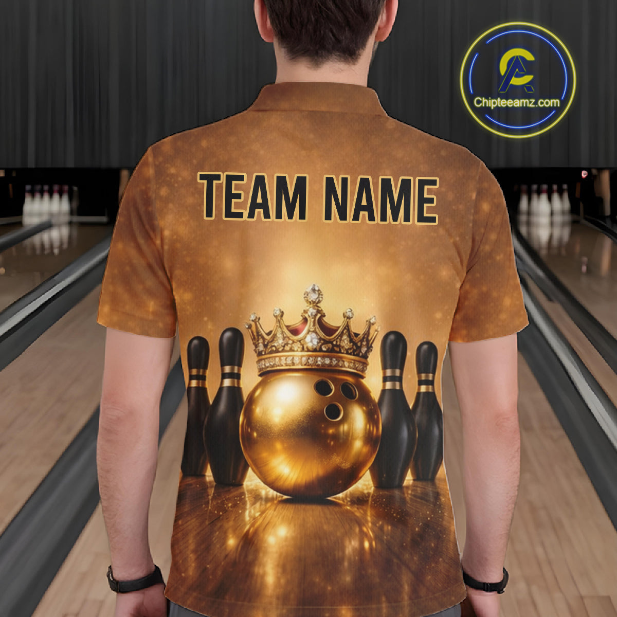 Black and Gold crown Bowling ball pins Bowling Shirts for Men Custom Bowling Team league jerseys NQS11593