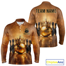 Load image into Gallery viewer, Black and Gold crown Bowling ball pins Bowling Shirts for Men Custom Bowling Team league jerseys NQS11593