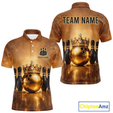 Load image into Gallery viewer, Black and Gold crown Bowling ball pins Bowling Shirts for Men Custom Bowling Team league jerseys NQS11593