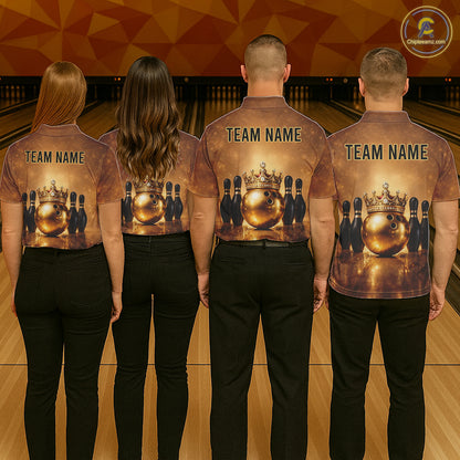 Black and Gold crown Bowling ball pins Bowling Shirts for Men Custom Bowling Team league jerseys NQS11593