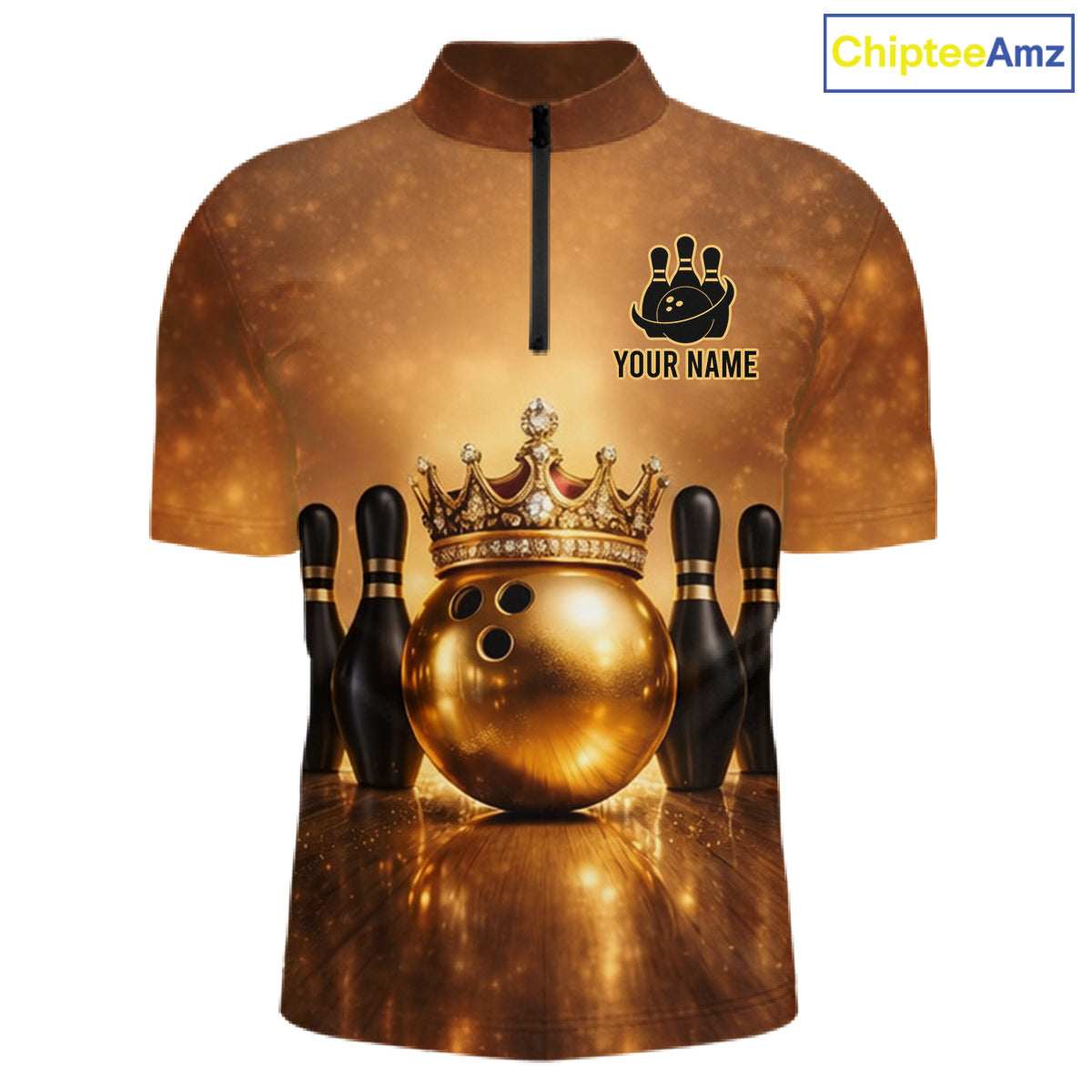 Black and Gold crown Bowling ball pins Bowling Shirts for Men Custom Bowling Team league jerseys NQS11593