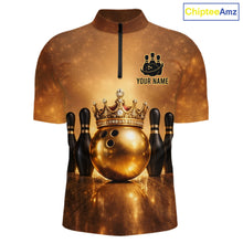 Load image into Gallery viewer, Black and Gold crown Bowling ball pins Bowling Shirts for Men Custom Bowling Team league jerseys NQS11593