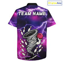 Load image into Gallery viewer, Custom Purple Bowling Jersey Lightning Thunder Funny Tornado Hawaiian Bowling Shirt, bowling uniforms NQS11594