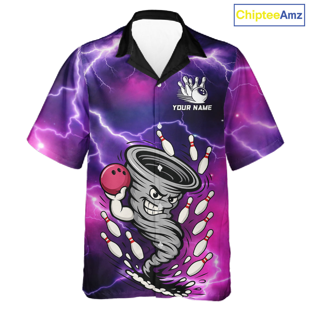 Custom Purple Bowling Jersey Lightning Thunder Funny Tornado Hawaiian Bowling Shirt, bowling uniforms NQS11594
