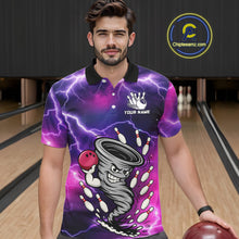 Load image into Gallery viewer, Custom Purple Bowling Jersey Lightning Thunder Funny tornado Bowling Shirts for Men, bowling uniforms NQS11594