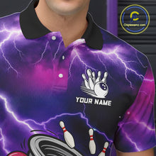 Load image into Gallery viewer, Custom Purple Bowling Jersey Lightning Thunder Funny tornado Bowling Shirts for Men, bowling uniforms NQS11594