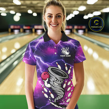 Load image into Gallery viewer, Custom Purple Bowling Jersey Lightning Thunder Funny tornado Womens Bowling Shirts, bowling uniforms NQS11594