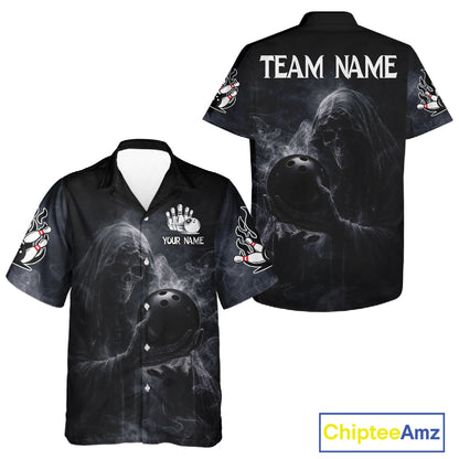 Custom Smoke Skull reaper Bowling Hawaiian Shirts, Team bowling outfit Jerseys NQS11596