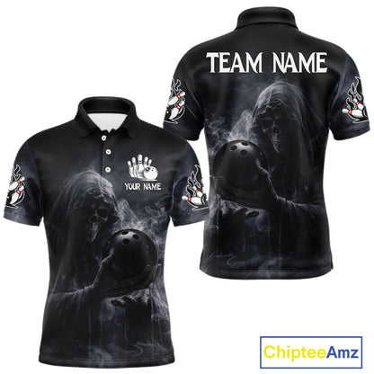 Custom Smoke Skull reaper Bowling Polo, 1/4 Zip Shirts for Men, Team bowling outfit Jerseys NQS11596