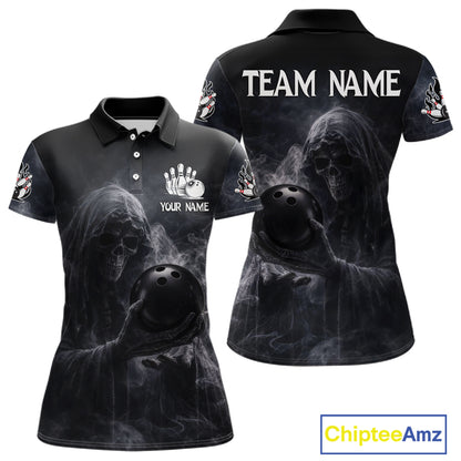 Custom Smoke Skull reaper Bowling Polo, 1/4 Zip Shirts for Women, Team bowling outfit Jerseys NQS11596