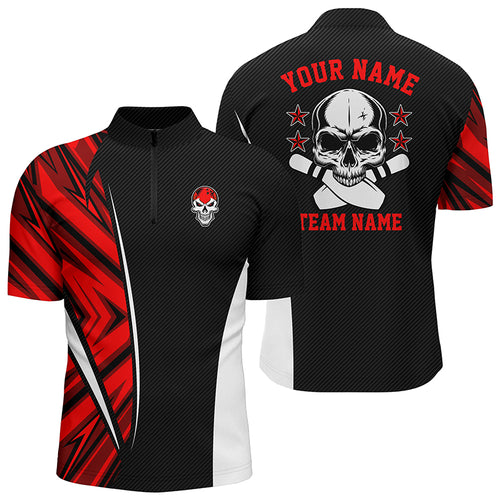 Black and red camo Custom camo Bowling Quarter Zip Shirts For Men, team skull Bowling Jerseys NQS5633