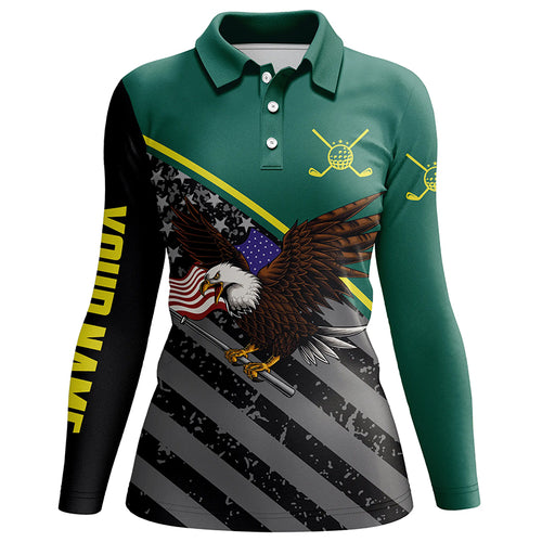 Eagle black American flag patriotic Womens golf polo shirts custom team ladies golf tops | Green NQS5637