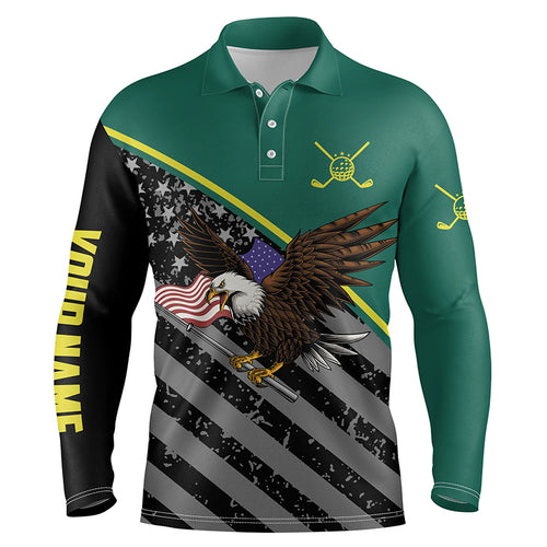 Eagle black American flag patriotic mens golf polo shirts custom team golf shirts for mens | Green NQS5637