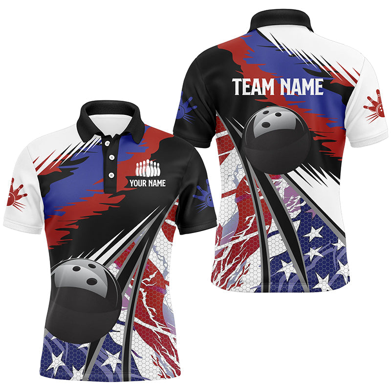 Mens Polo, Quarter Zip bowling shirts Custom black ball American Flag Bowling Team League Jerseys NQS7740