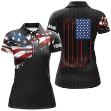 Load image into Gallery viewer, Personalized black golf polos shirt for women American flag 4th July custom name gifts for golf lovers NQS7746