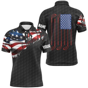 Personalized black golf polos shirt for men American flag 4th July custom name gifts for golf lovers NQS7746