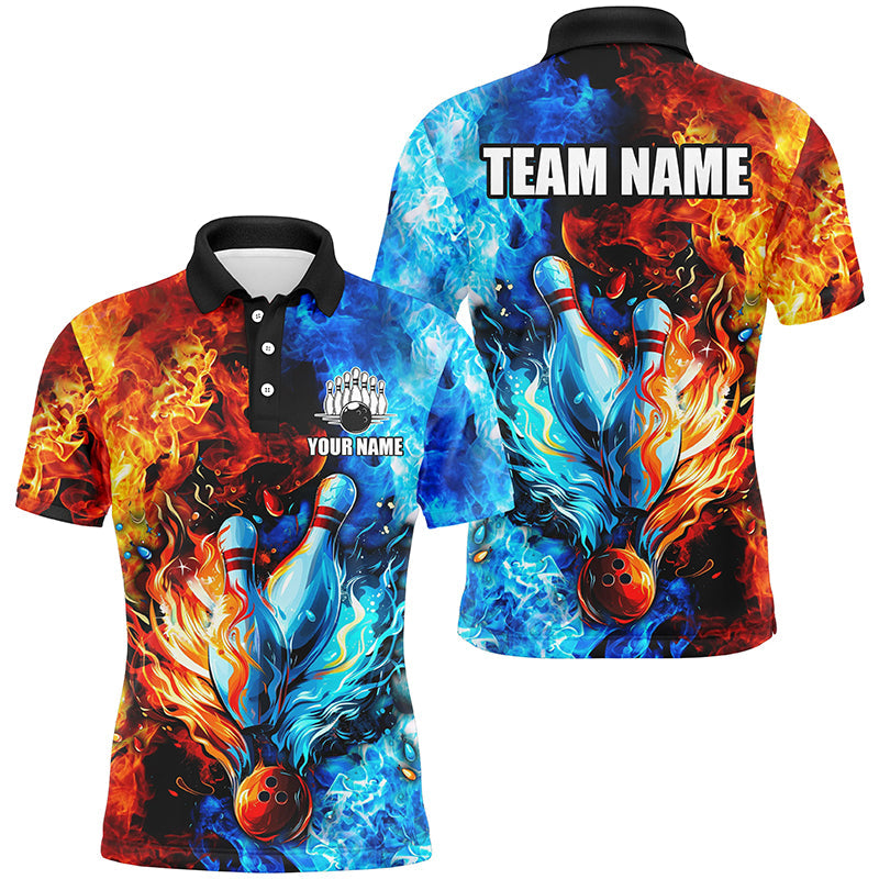 Blue and orange two sides Flame bowling Polo, Quarter Zip shirts for men Custom Bowling Team Jerseys NQS7749