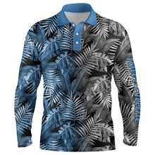 Load image into Gallery viewer, Mens golf polo shirts custom blue and gray tropical leaves golf shirts, best mens golf wears NQS5875