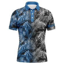 Load image into Gallery viewer, Mens golf polo shirts custom blue and gray tropical leaves golf shirts, best mens golf wears NQS5875