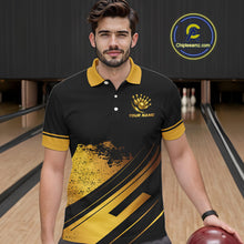 Load image into Gallery viewer, Custom Black And Gold Bowling Team Polo, Quarter-Zip Shirts For Men, Personalized Bowling Jerseys NQS10219
