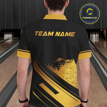 Load image into Gallery viewer, Custom Black And Gold Bowling Team Polo, Quarter-Zip Shirts For Men, Personalized Bowling Jerseys NQS10219