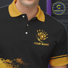 Load image into Gallery viewer, Custom Black And Gold Bowling Team Polo, Quarter-Zip Shirts For Men, Personalized Bowling Jerseys NQS10219