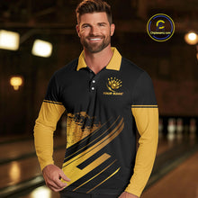 Load image into Gallery viewer, Custom Black And Gold Bowling Team Polo, Quarter-Zip Shirts For Men, Personalized Bowling Jerseys NQS10219