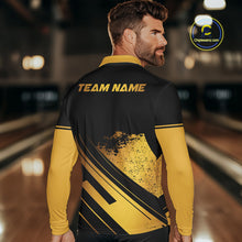 Load image into Gallery viewer, Custom Black And Gold Bowling Team Polo, Quarter-Zip Shirts For Men, Personalized Bowling Jerseys NQS10219